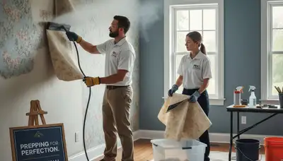San Francisco painter removing wallpaper on older home walls for clean surface prep